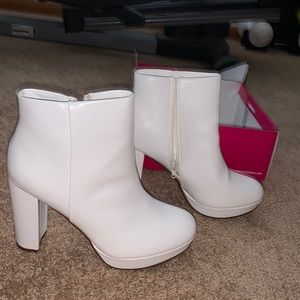 All white heel booties